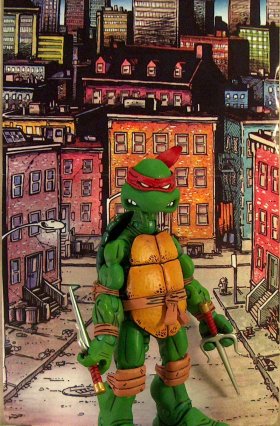 Raph with city background