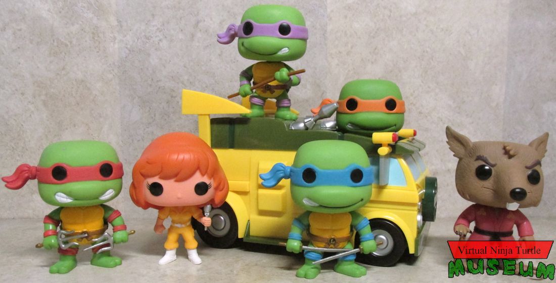 Turtles, Splinter and April with Turtle Van