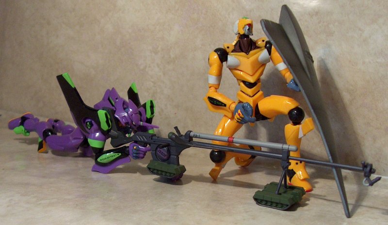 Unit 01 and 00 with shield and sniper rifle